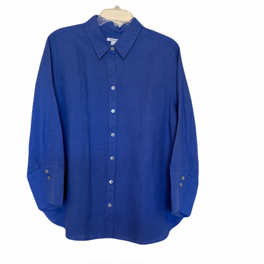 Chico’s No-Iron Linen Tunic Top Amparo Blue Chico’s size 3 / US 16